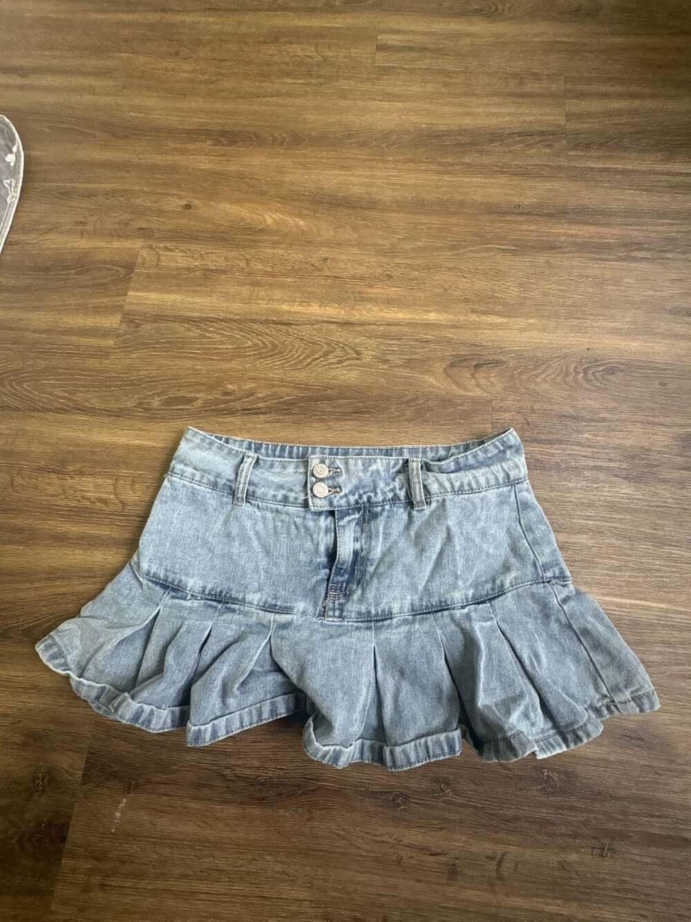 Blue Asphalt Light Wash Denim Pleated Skort Mini Skirt